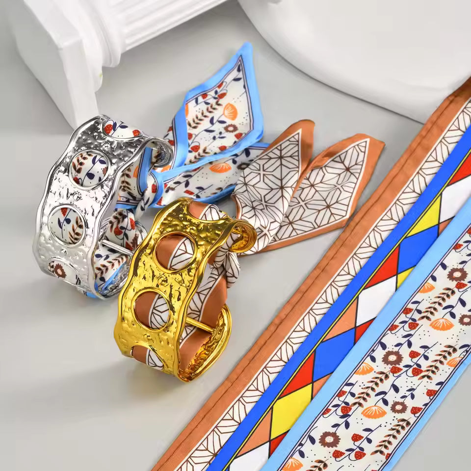 Stainless Steel Bangle Bracelet – Gold Finish with Scarf Bow - PEACORA