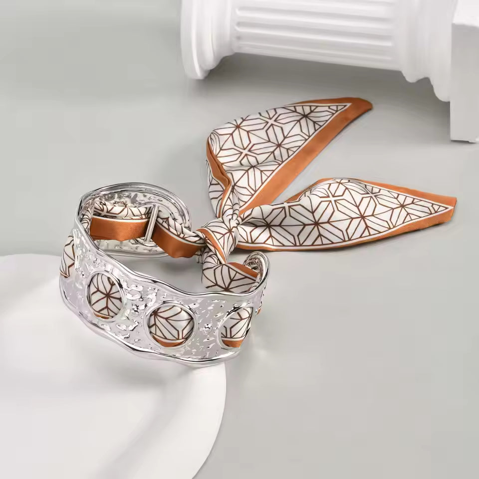 Stainless Steel Bangle Bracelet – Gold Finish with Scarf Bow - PEACORA