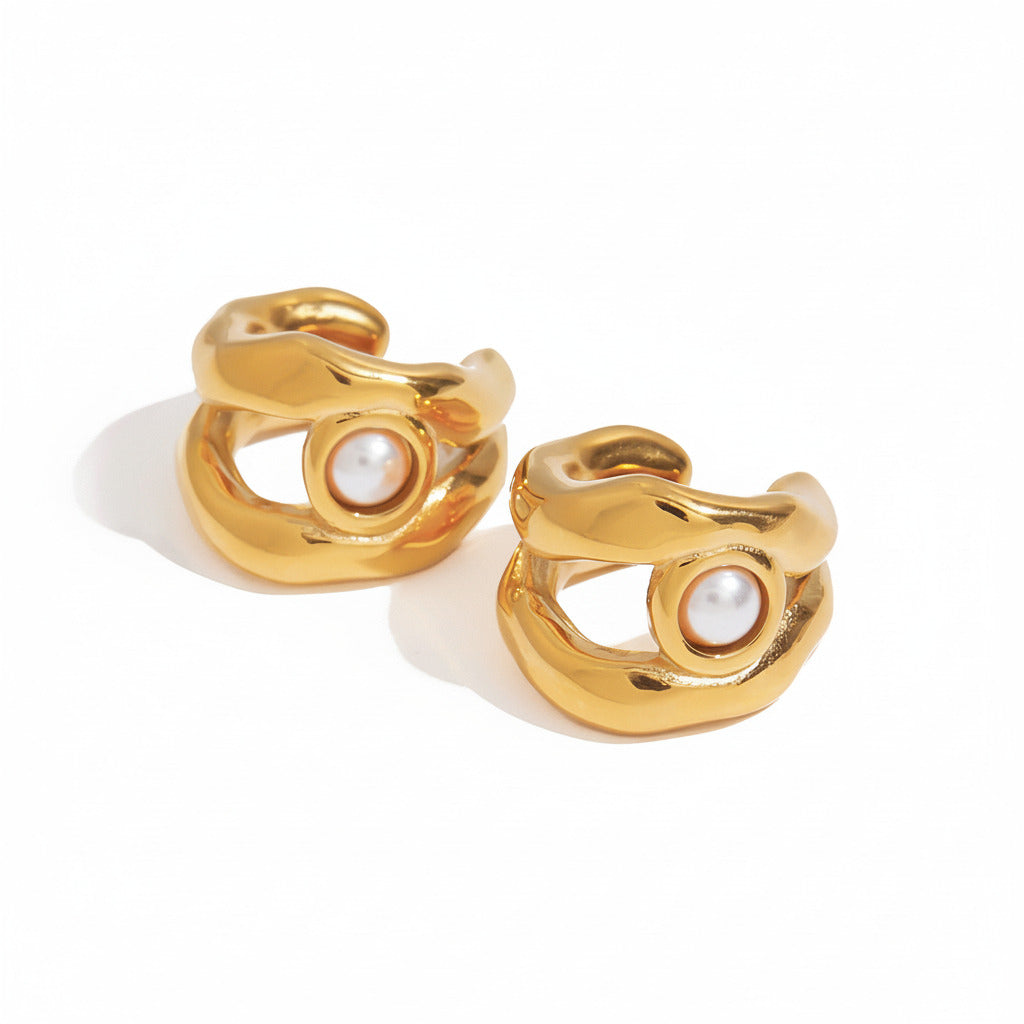 Stainless Steel Clip Earrings with Pearl Detail 