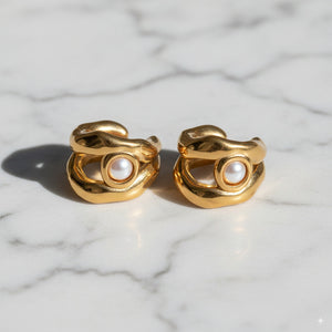 Stainless Steel Clip Earrings with Pearl Detail 