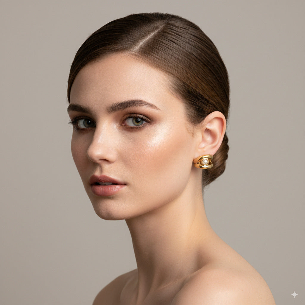 Stainless Steel Clip Earrings with Pearl Detail 