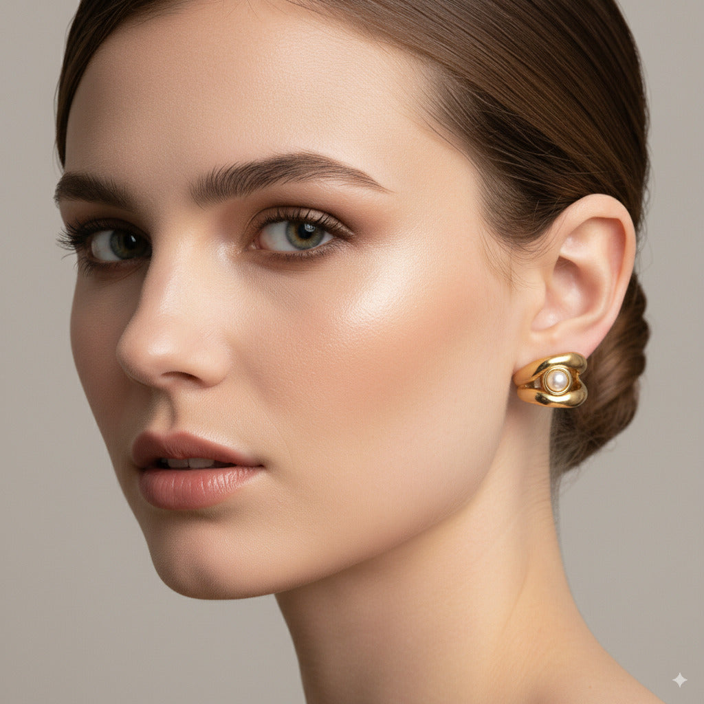 Stainless Steel Clip Earrings with Pearl Detail 