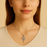 Load image into Gallery viewer, Sterling Silver Clover Key Necklace - PEACORA
