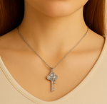 Load image into Gallery viewer, Sterling Silver Clover Key Necklace - PEACORA
