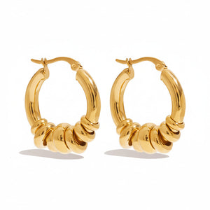 Textured Hoop Earrings with Stacked Rings 