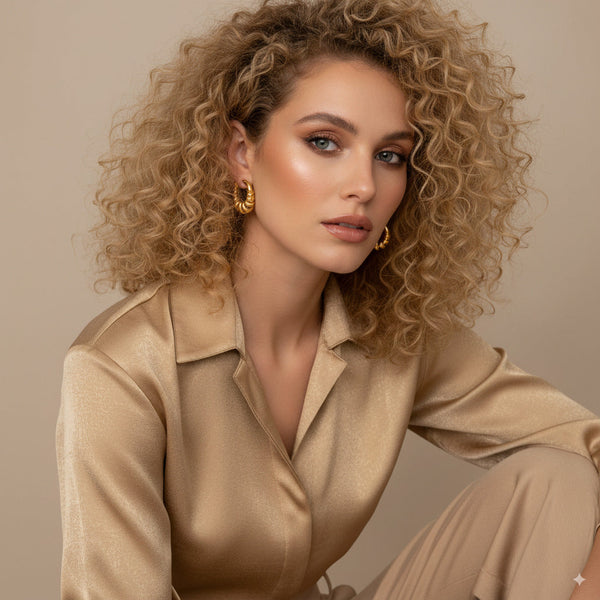 Textured Hoop Earrings with Stacked Rings 