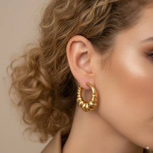 Textured Hoop Earrings with Stacked Rings 