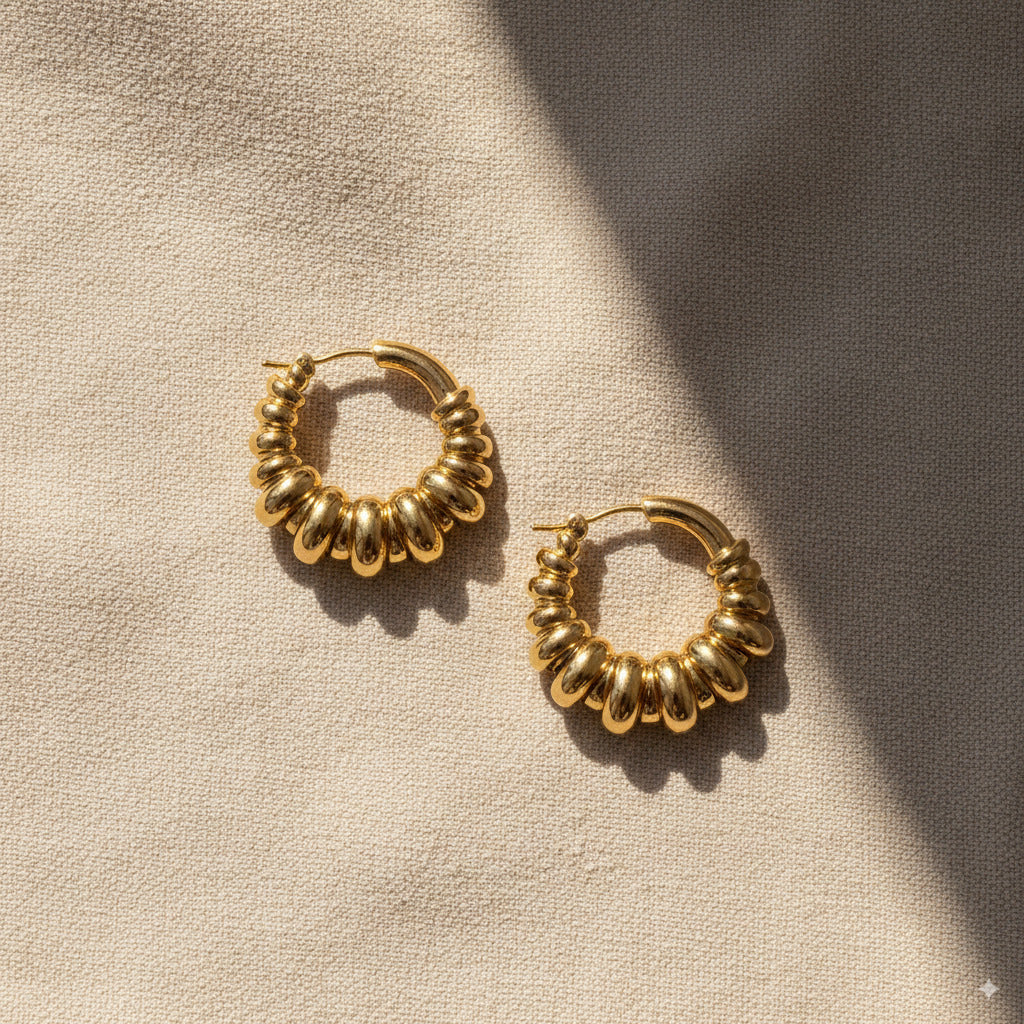 Textured Hoop Earrings with Stacked Rings 