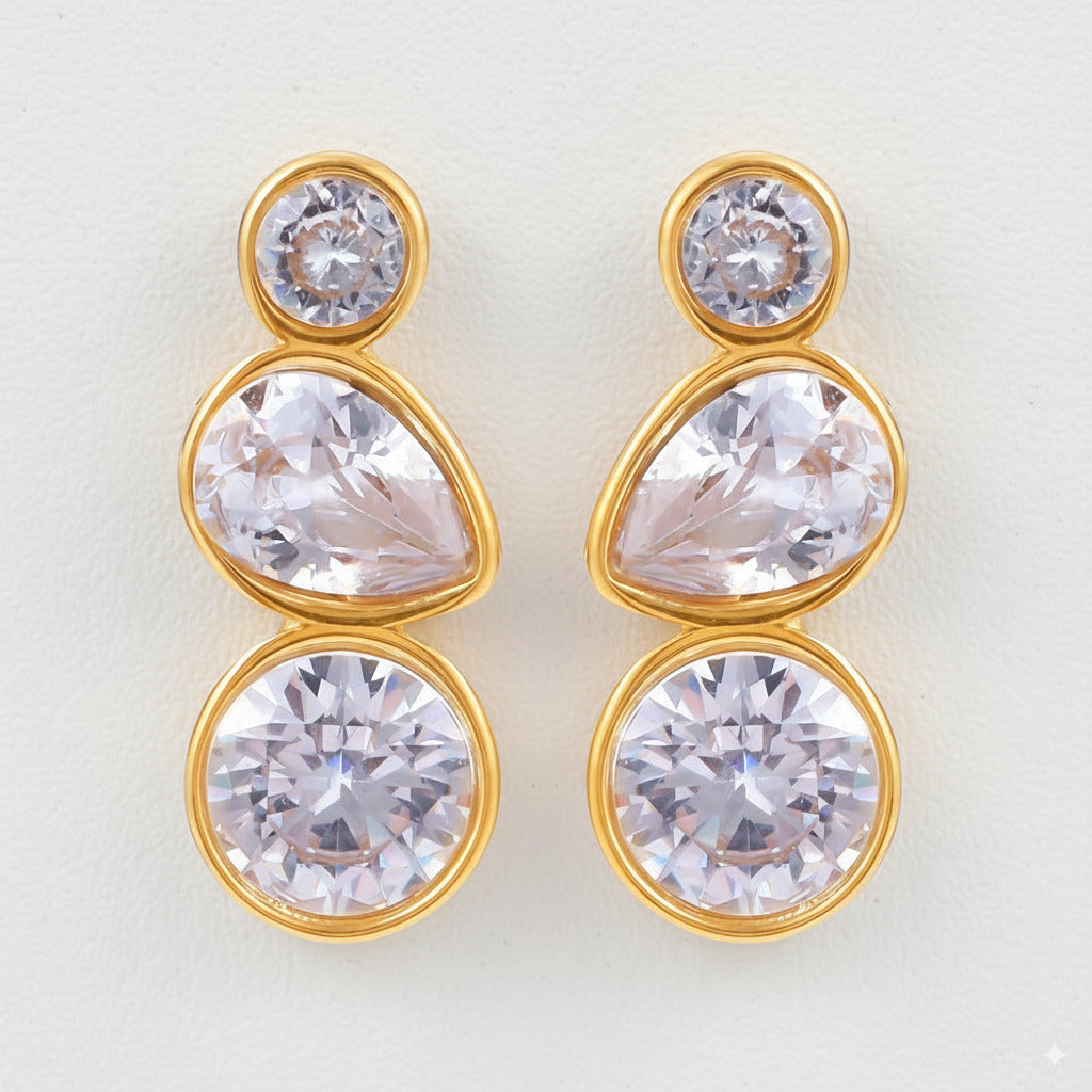 Triple Zircon Drop Earrings 