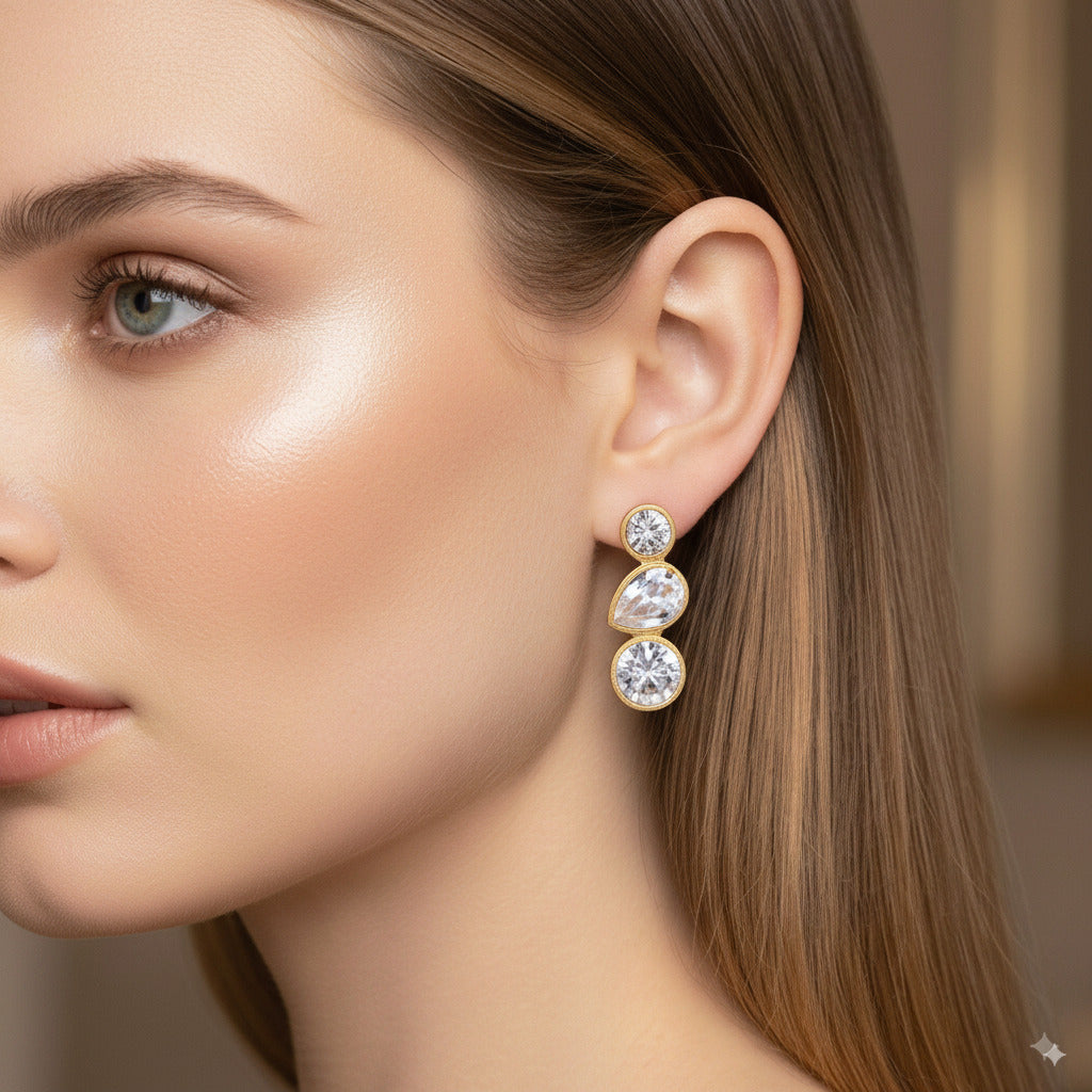 Triple Zircon Drop Earrings 