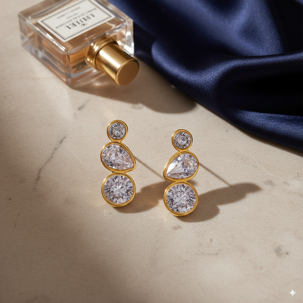 Triple Zircon Drop Earrings 