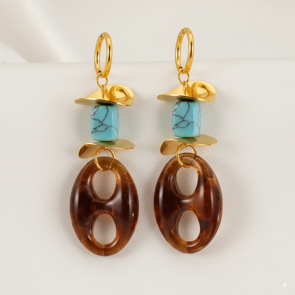 Turquoise & Resin Drop Earrings 