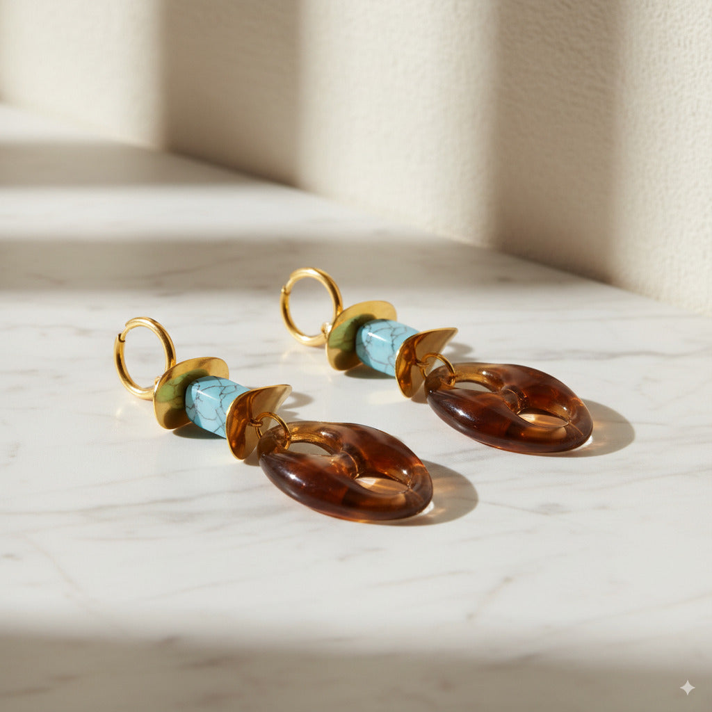Turquoise & Resin Drop Earrings 
