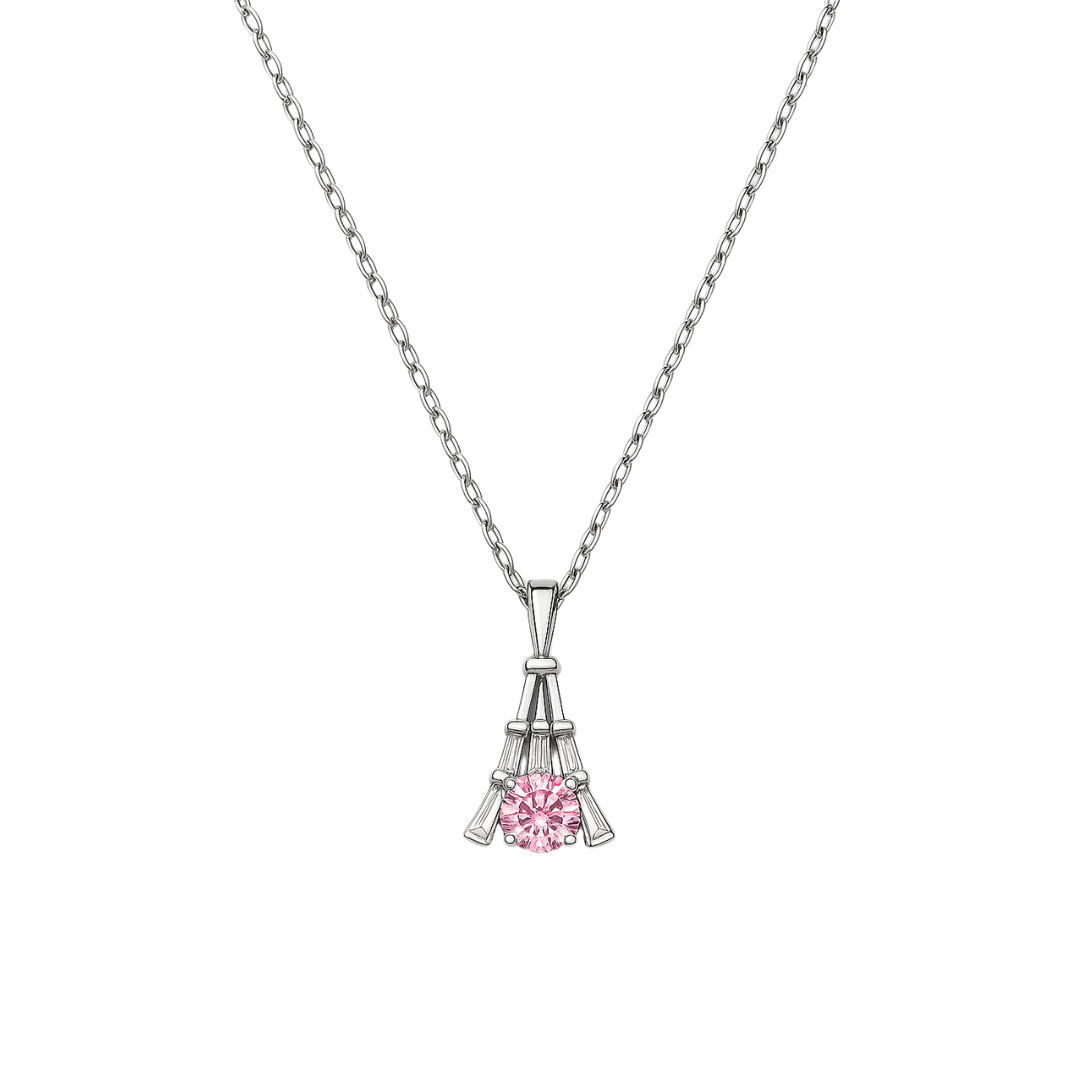 Eiffel Tower Pink Moissanite Necklace - PEACORA
