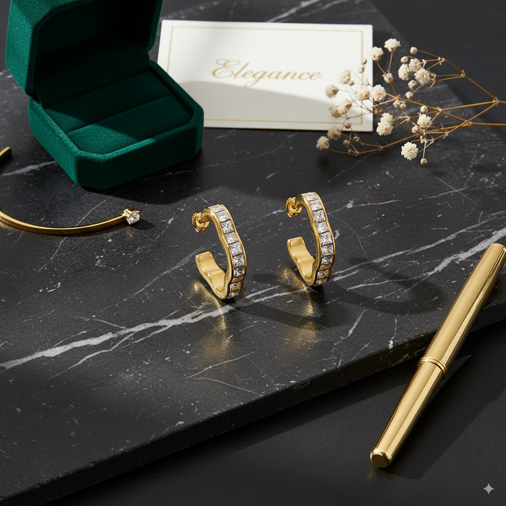 Wavy Zircon Hoop Earrings 