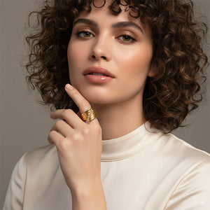 Wing Wrap Statement Ring – Gold Finish Stainless Steel - PEACORA