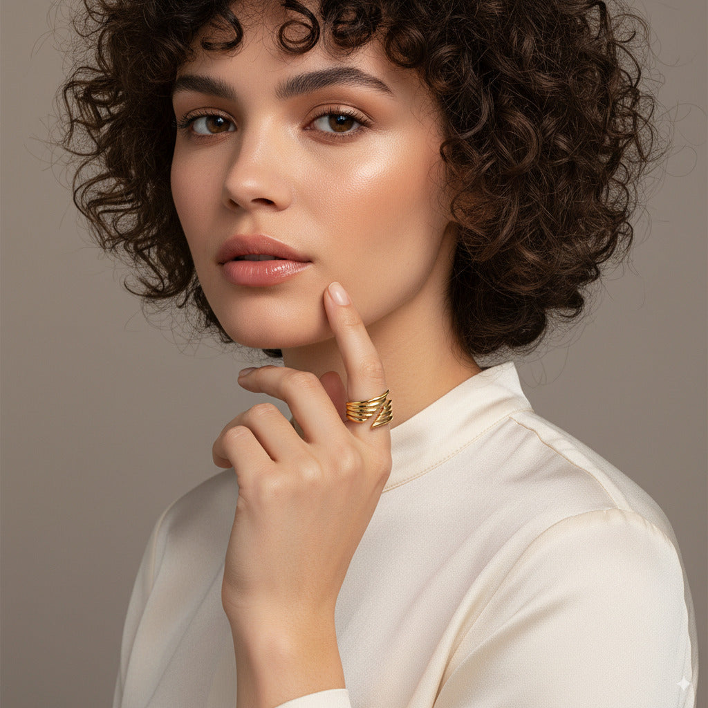 Wing Wrap Statement Ring – Gold Finish Stainless Steel - PEACORA