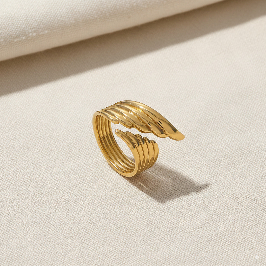 Wing Wrap Statement Ring – Gold Finish Stainless Steel - PEACORA