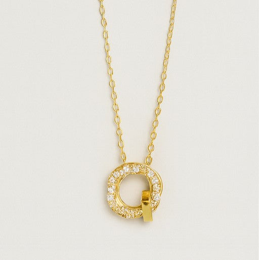 Gold Crystal Circle Pendant Necklace - PEACORA