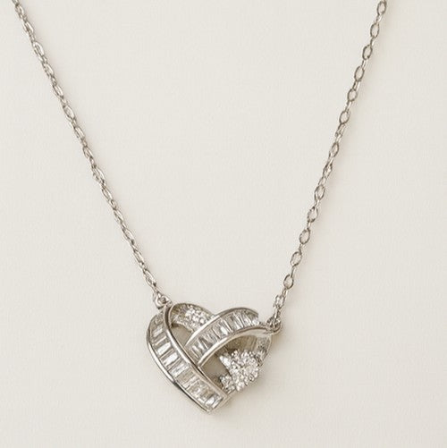 Silver Crystal Heart Pendant Necklace - PEACORA