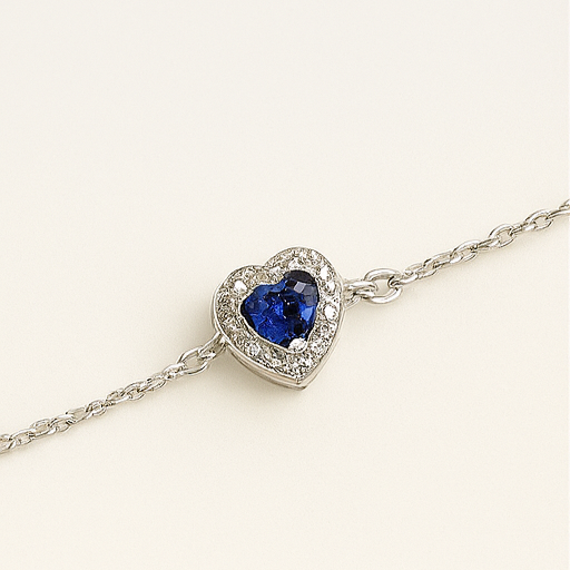 Sapphire Heart Sterling Silver Bracelet - PEACORA
