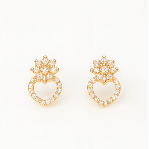 Gold Sparkling Crown Heart Studs - PEACORA