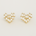 Gold Crystal Heart Stud Earrings - PEACORA