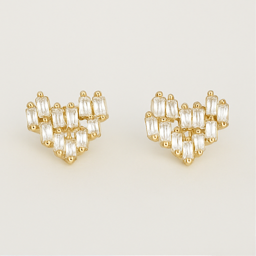 Gold Crystal Heart Stud Earrings - PEACORA