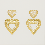 Load image into Gallery viewer, Double Heart Drop Earrings - PEACORA
