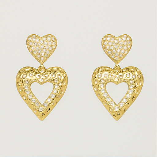 Double Heart Drop Earrings - PEACORA