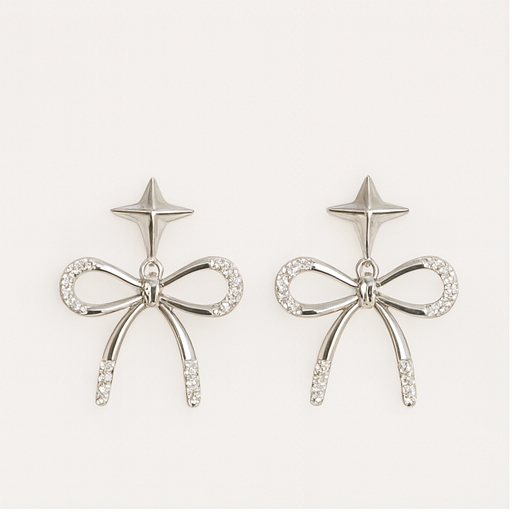 Star Bow Diamond Drop Earrings - PEACORA