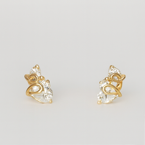 Golden Leaf Crystal Stud Earrings - PEACORA