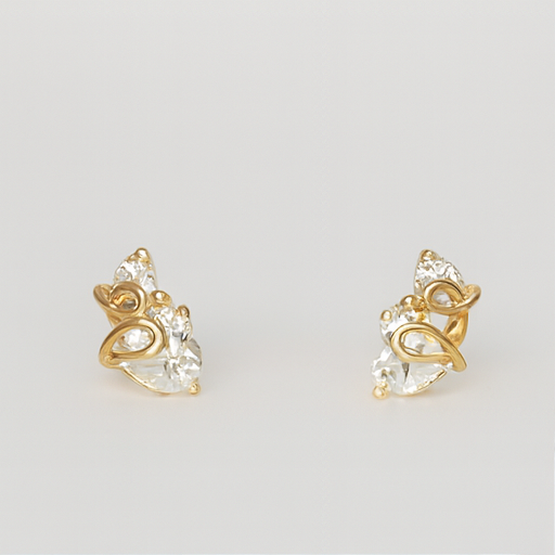 Golden Leaf Crystal Stud Earrings - PEACORA