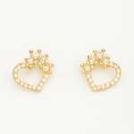 Load image into Gallery viewer, Gold Heart Crown Stud Earrings - PEACORA
