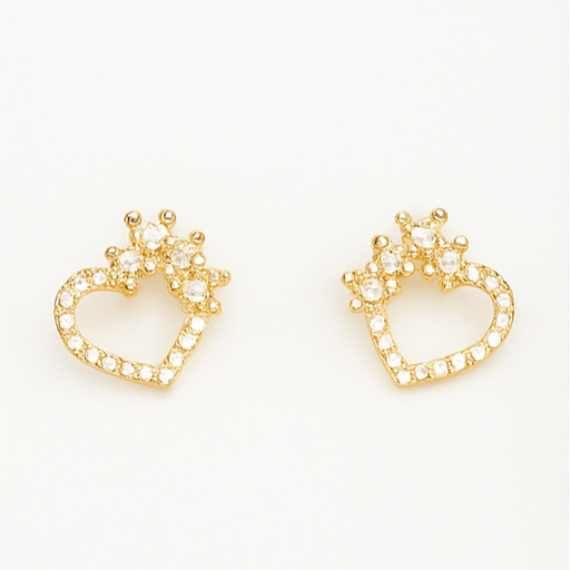 Gold Heart Crown Stud Earrings - PEACORA