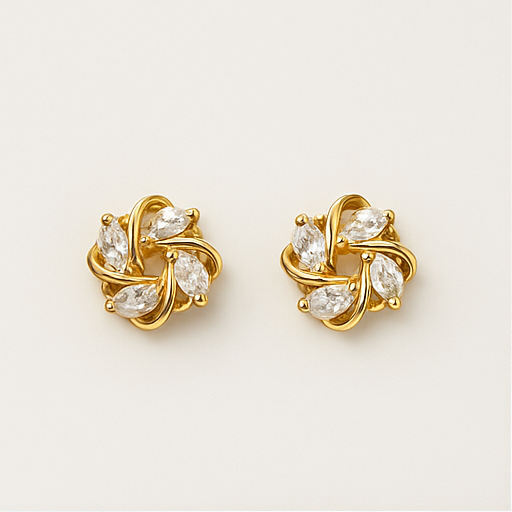 Gold Floral Twist Stud Earrings - PEACORA