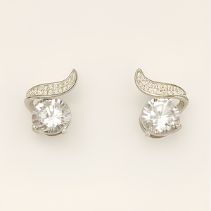 Elegant Wave Diamond Stud Earrings - PEACORA