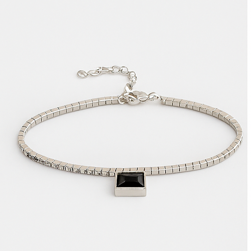Radiant Ruby Charm Sterling Silver Bracelet Black - PEACORA