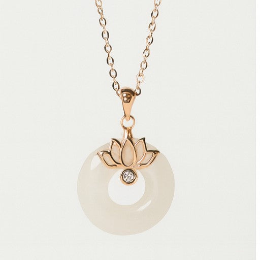 Lotus White Jade Rose Gold Vermeil Pendant Necklace - PEACORA