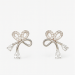 Load image into Gallery viewer, Silver Bow Drop Stud Earrings - PEACORA
