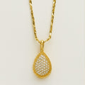 Golden Pavé Teardrop Pendant Necklace - PEACORA