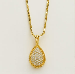 Golden Pavé Teardrop Pendant Necklace - PEACORA