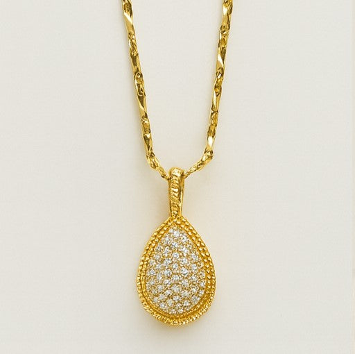 Golden Pavé Teardrop Pendant Necklace - PEACORA