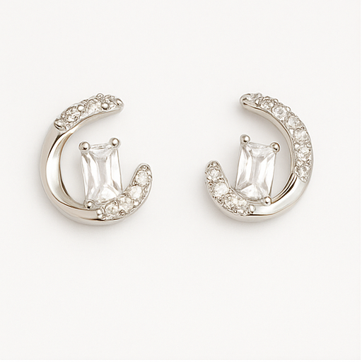 Crescent Baguette Diamond Earrings - PEACORA
