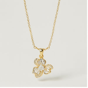 Gold Floral Crystal Pendant Necklace - PEACORA