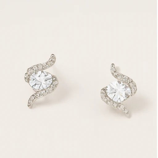 Wavy Swirl Pavé Stud Earrings - PEACORA