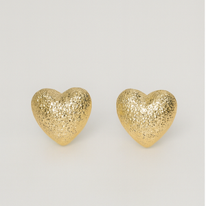 Gold Textured Heart Stud Earrings - PEACORA