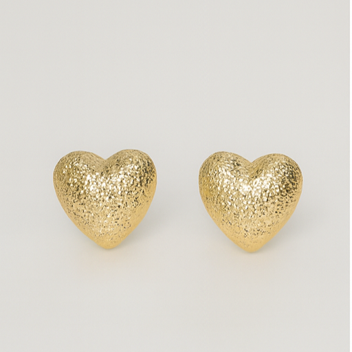 Gold Textured Heart Stud Earrings - PEACORA