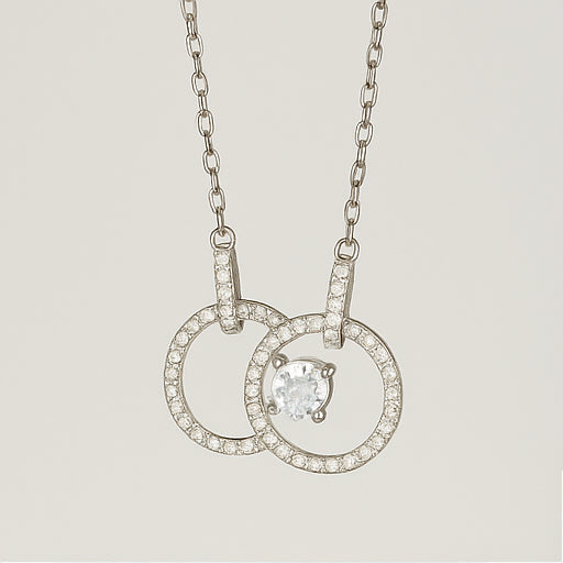 Silver Double Circle Pendant Necklace - PEACORA