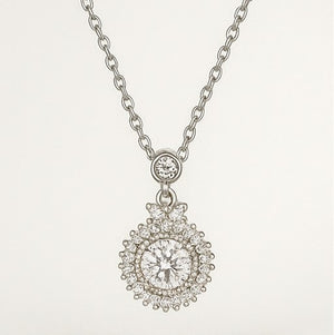 Silver Radiant Halo Pendant Necklace - PEACORA